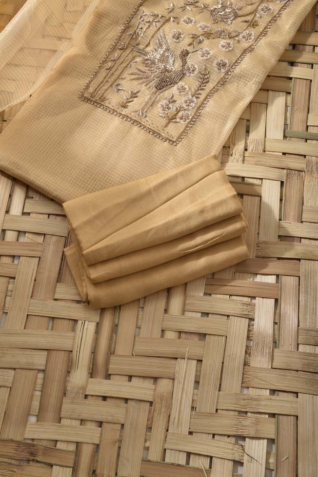 Beige Tissue Kota Dress Material