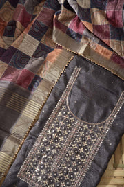 Grey Chanderi Cotton Dress Material