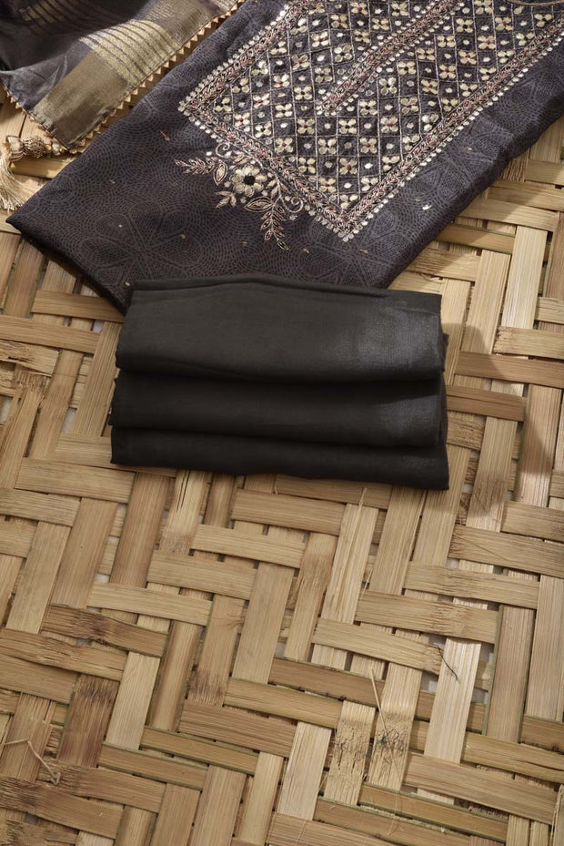 Grey Chanderi Cotton Dress Material