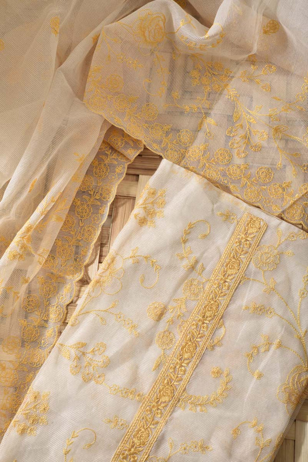Cream Kota Silk Dress Material