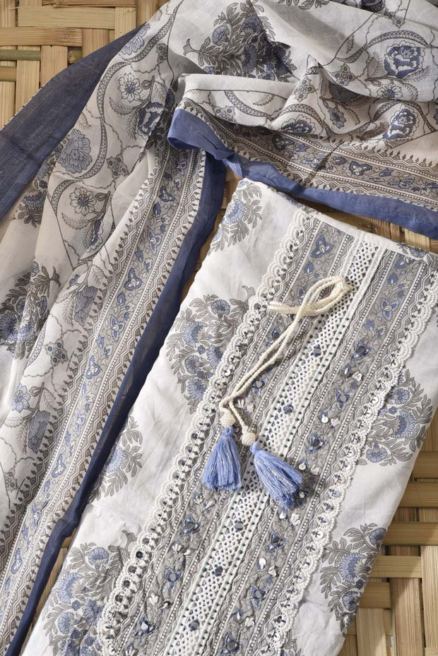 White Cotton Dress Material