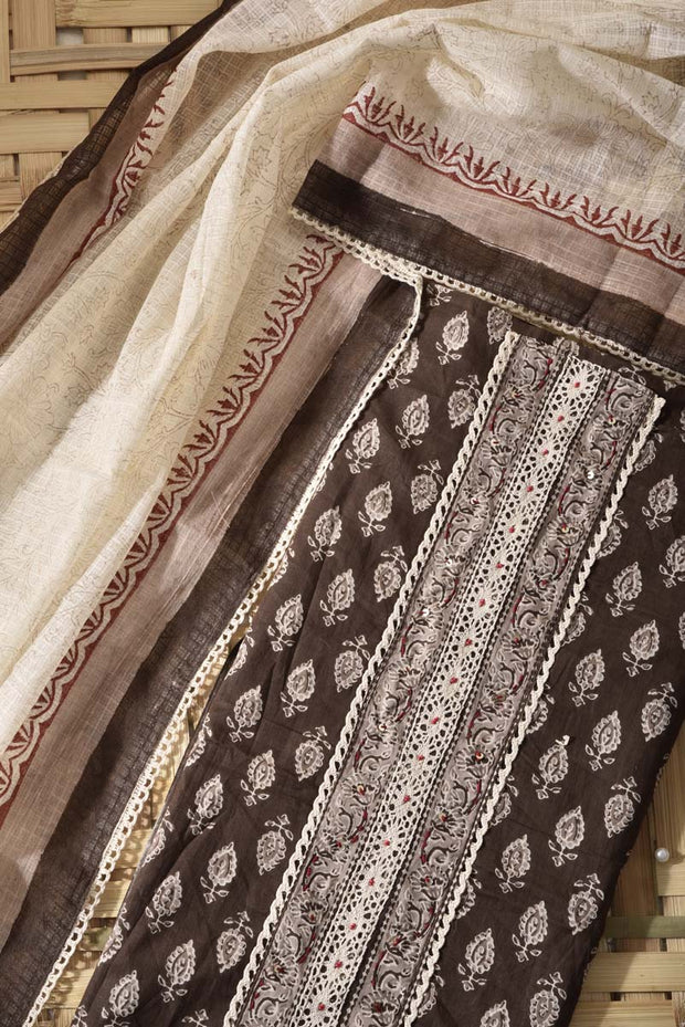 Brown Cotton Dress Material