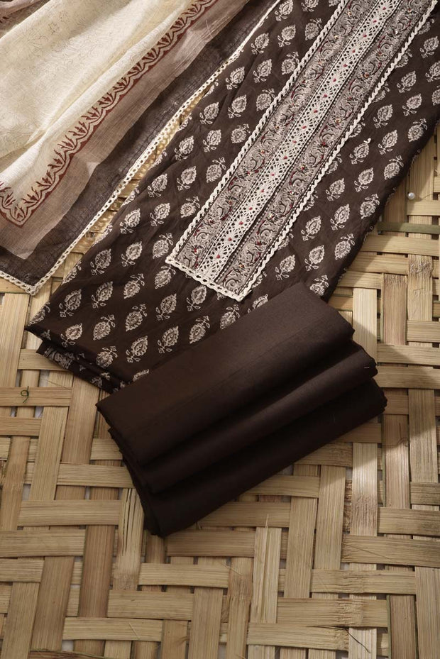 Brown Cotton Dress Material