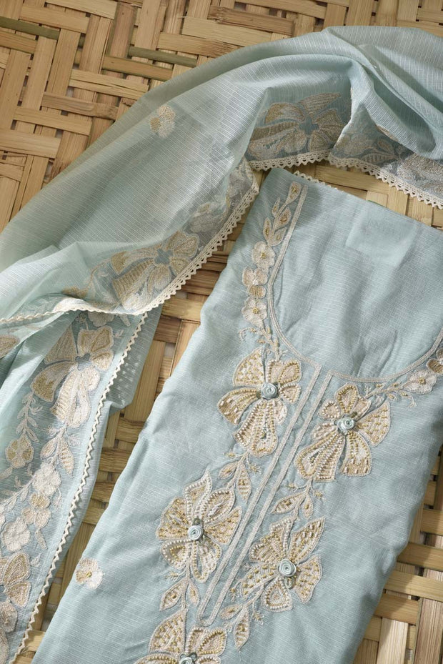 Sea Green Kota Cotton Dress Material