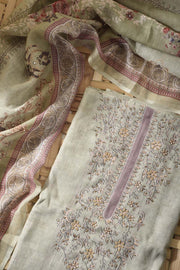 Beige Linen Cotton Dress Material