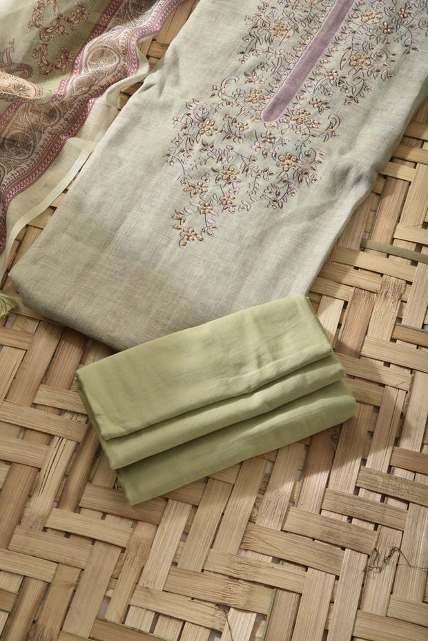 Beige Linen Cotton Dress Material