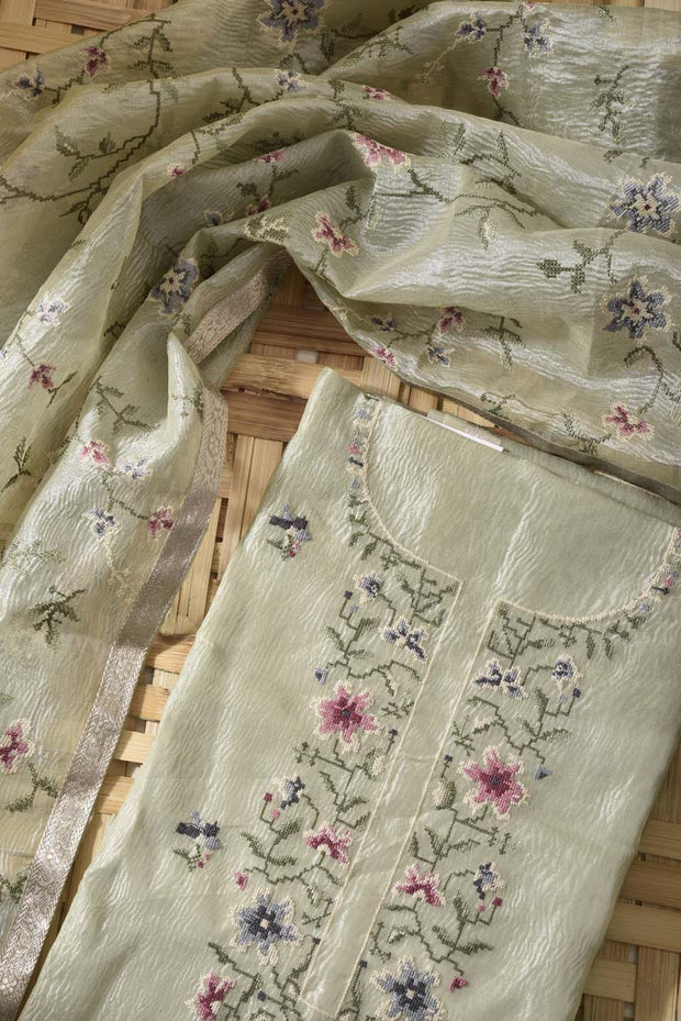 Pista Green Tissue Silk Dress Material