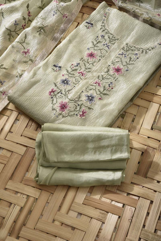 Pista Green Tissue Silk Dress Material