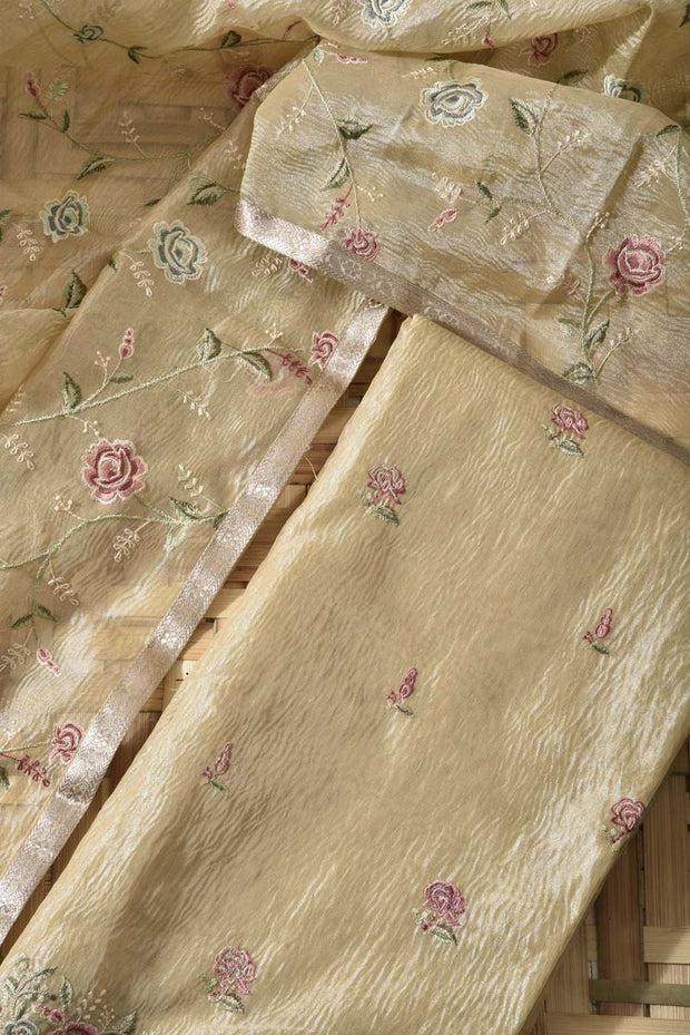 Golden Tissue Silk Dress Material