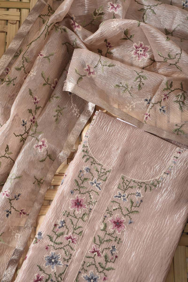Light Peach Tissue Silk Dress Material