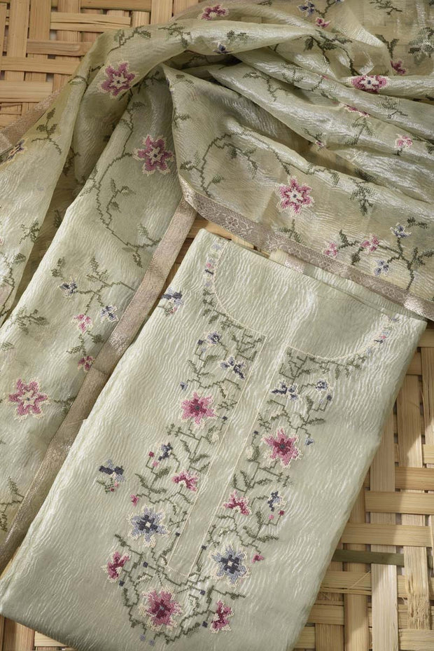 Pista Green Tissue Silk Dress Material