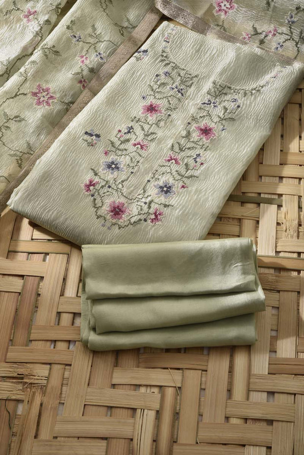 Pista Green Tissue Silk Dress Material