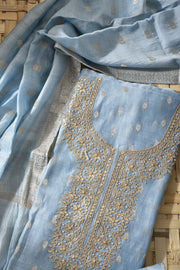 Ice Blue Chanderi Silk Dress Material