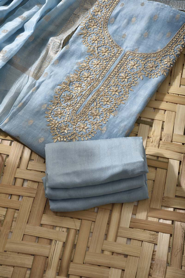 Ice Blue Chanderi Silk Dress Material