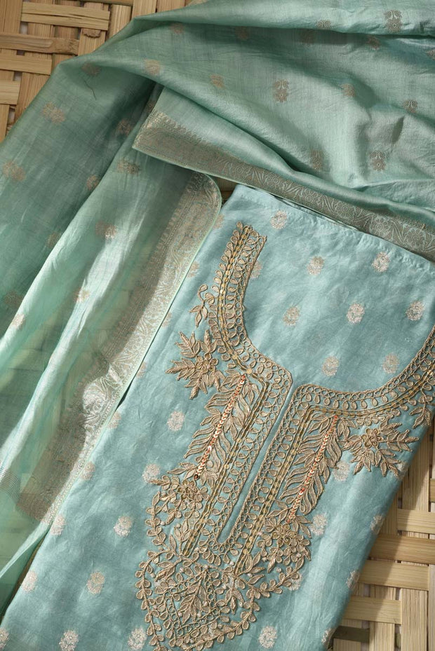 Light Green Chanderi Silk Dress Material