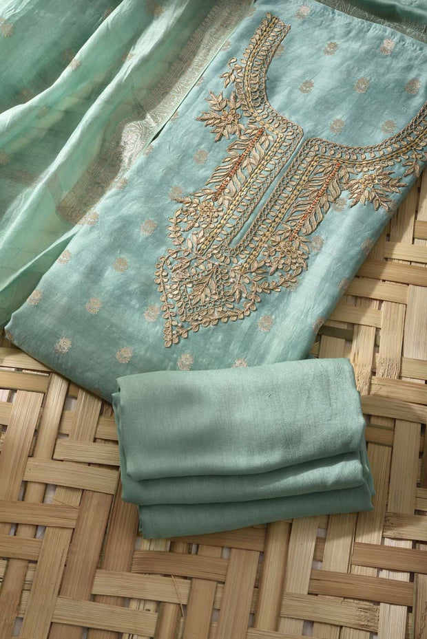 Light Green Chanderi Silk Dress Material