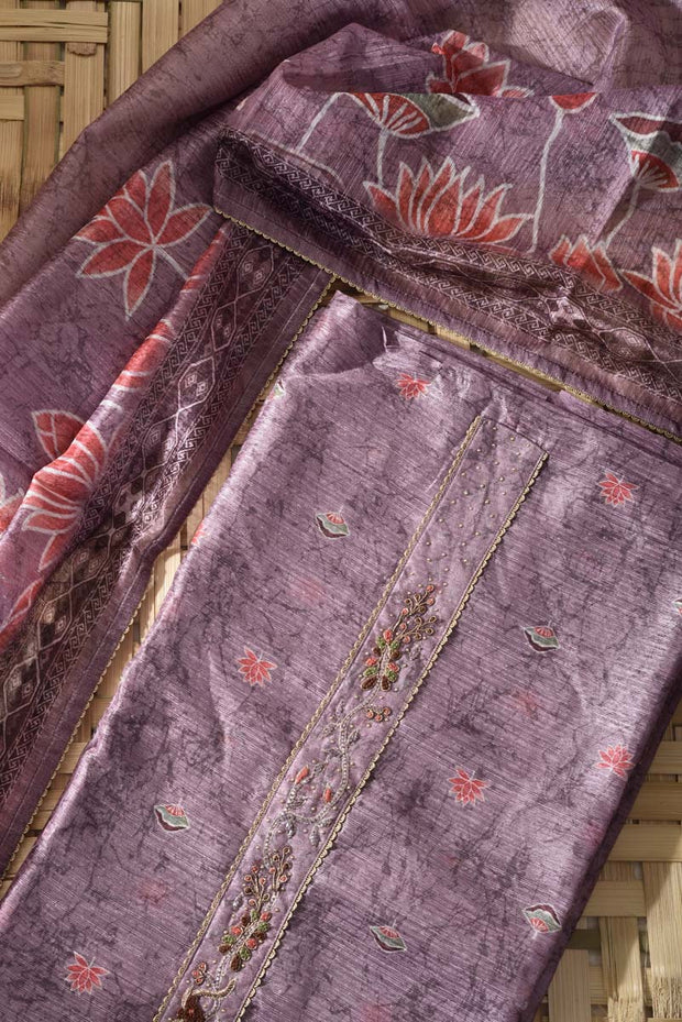 Purple Chanderi Silk Dress Material
