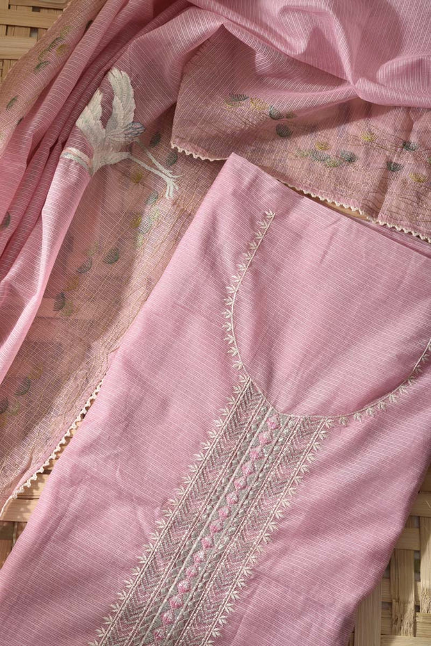 Pink Canderi Cotton Dress Material