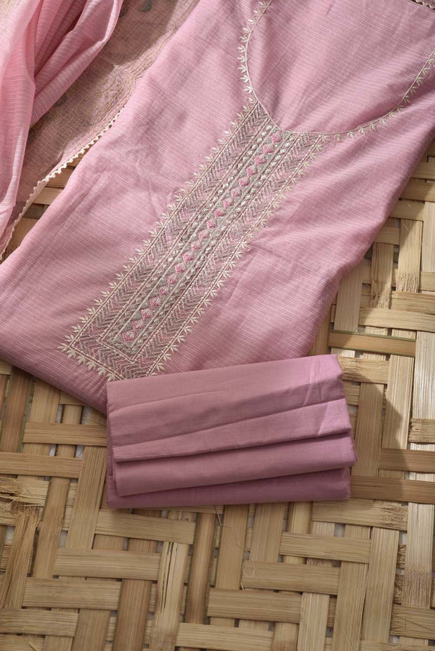 Pink Canderi Cotton Dress Material