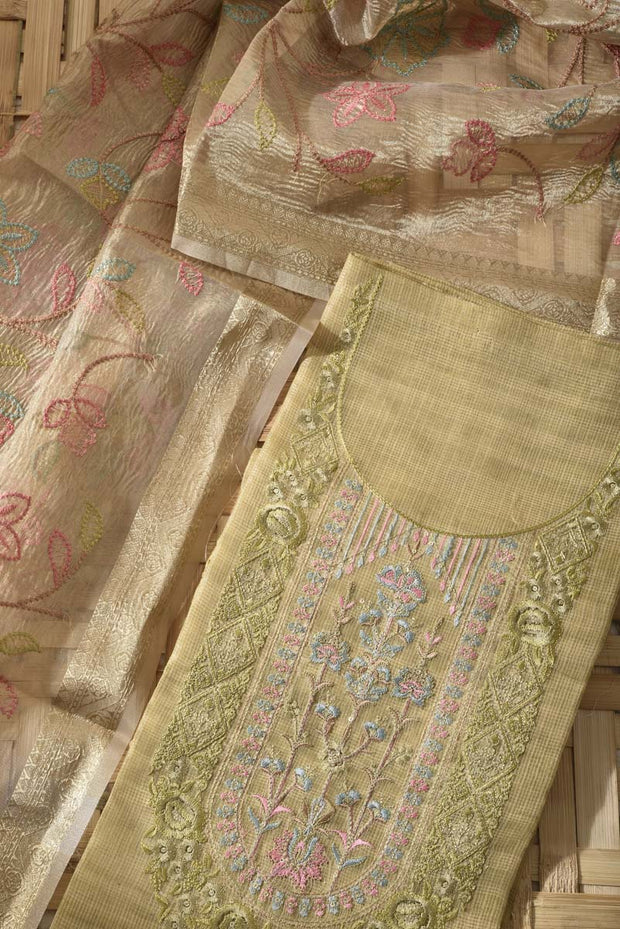 Coriender Green Tissue Silk Dress Material