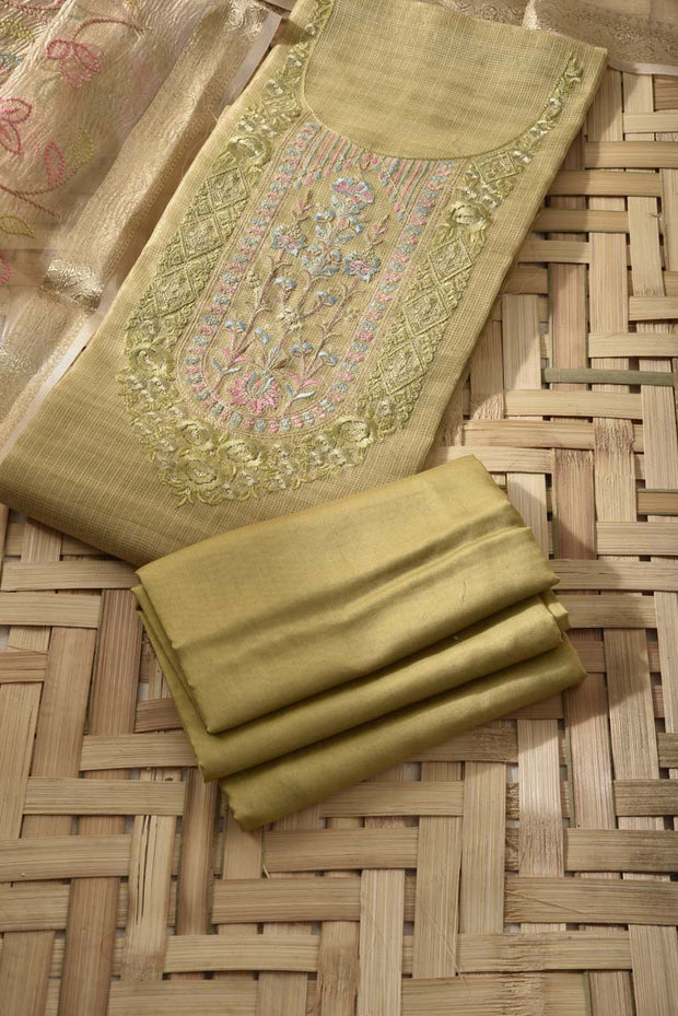 Coriender Green Tissue Silk Dress Material