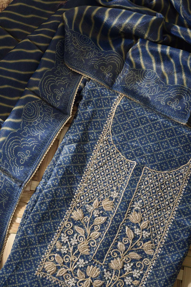Blue Tissue Silk Dress Material