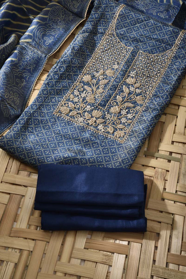 Blue Tissue Silk Dress Material