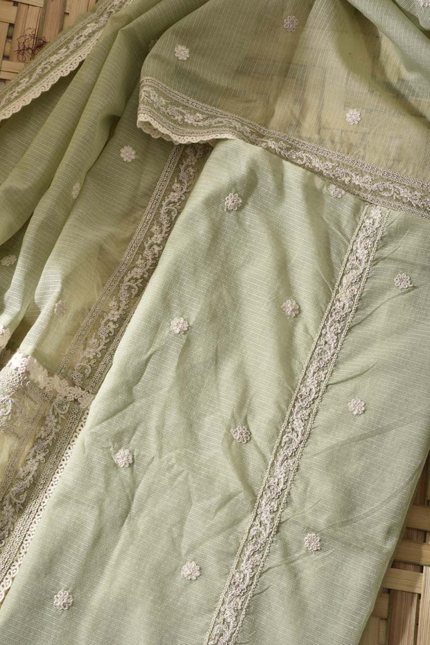 Pista Green Kota Cotton Dress Material