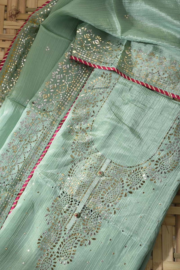 Green Tissue Crape Dress Material