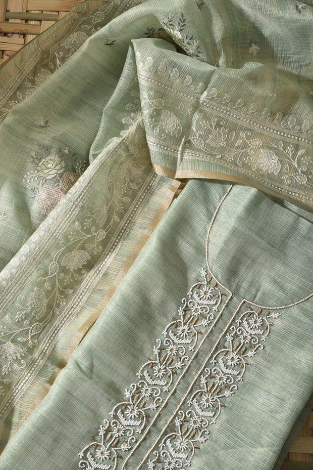 Green Tissue Silk Dress Material