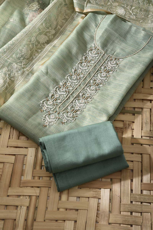 Green Tissue Silk Dress Material