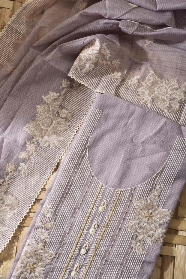 Lavender Grey Kota Cotton Dress Material