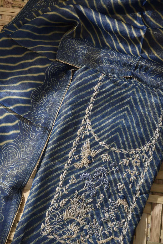 Blue Tissue Crape Dress Material