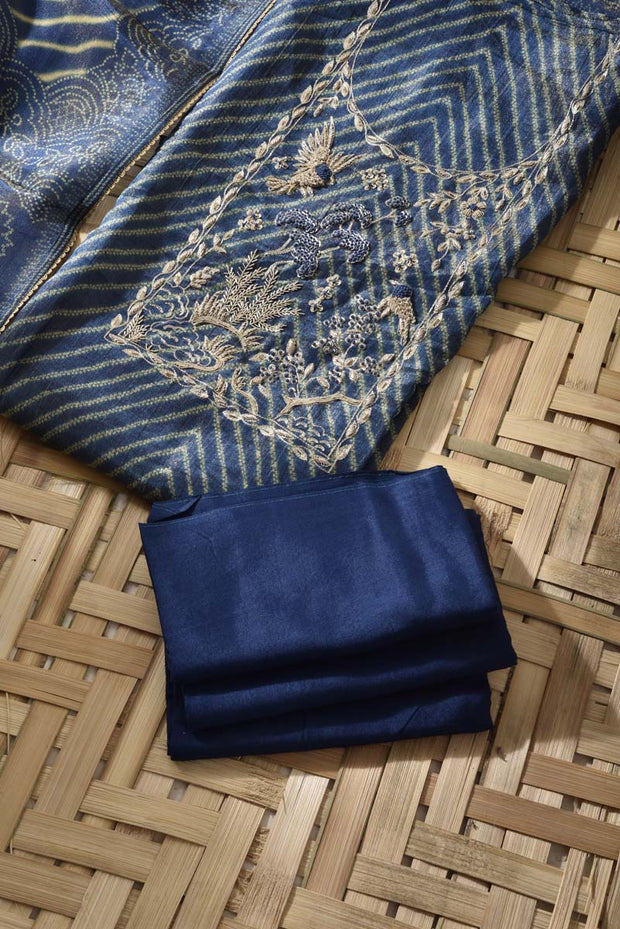 Blue Tissue Crape Dress Material