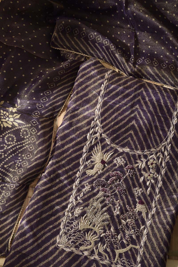 Purple Tissue Crape Dress Material