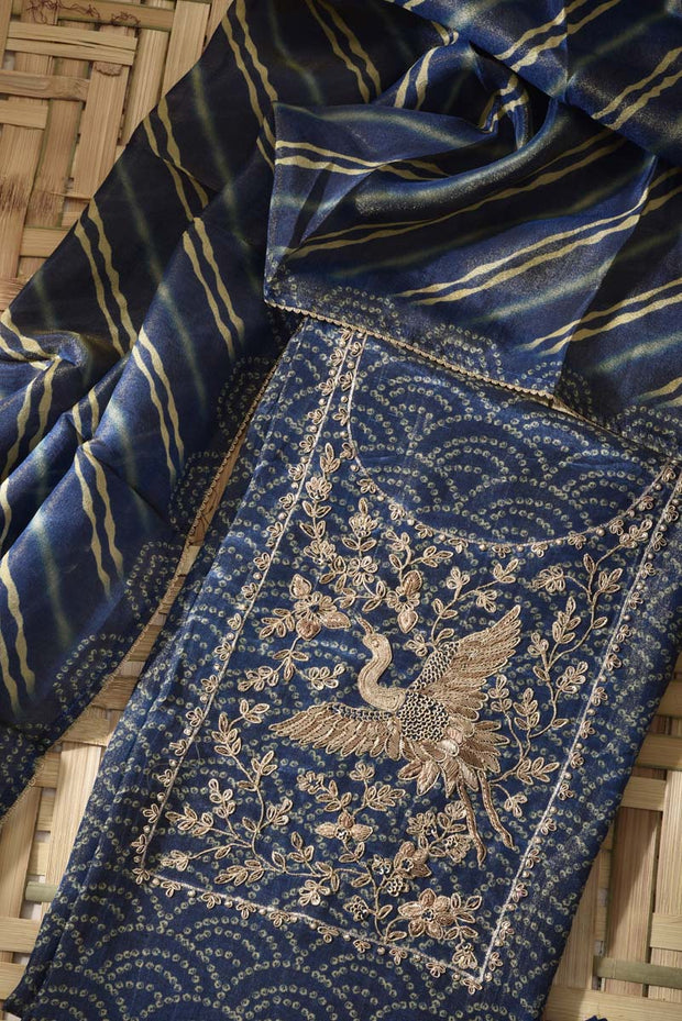 Blue Tissue Crape Dress Material