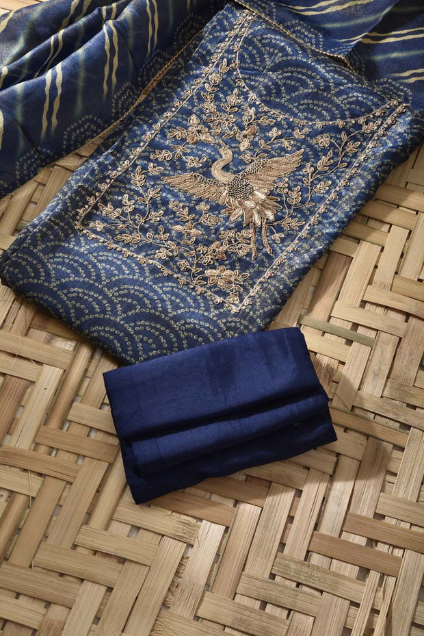 Blue Tissue Crape Dress Material