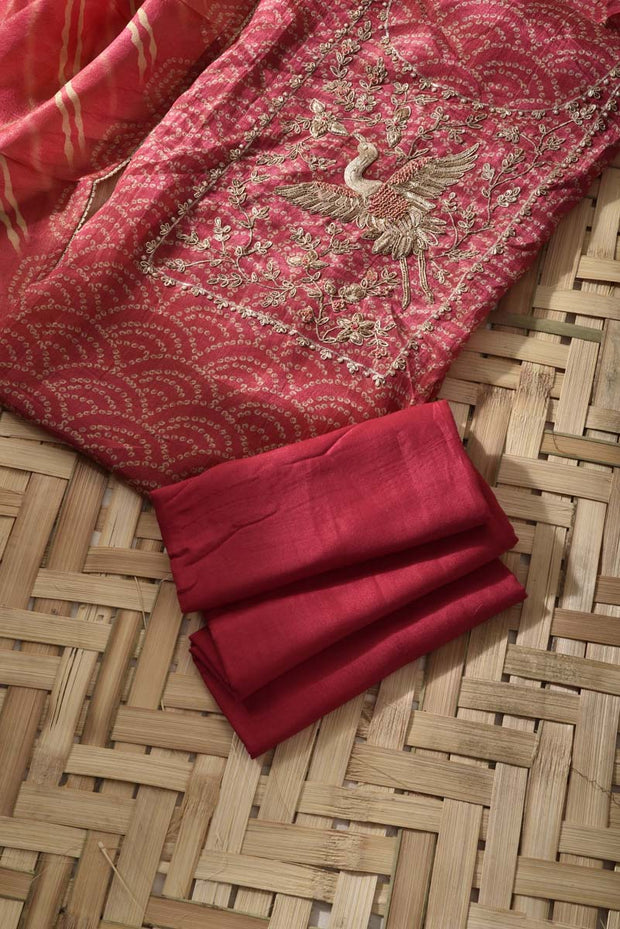 Pink Tissue Crape Dress Material