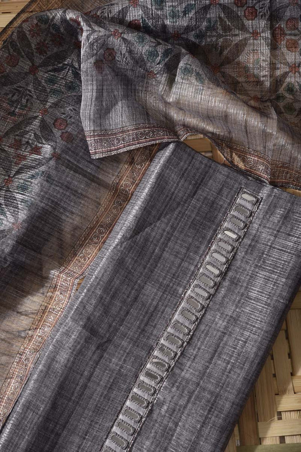 Grey Chanderi Cotton Dress Material