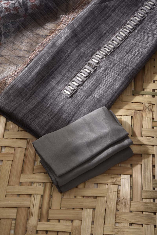 Grey Chanderi Cotton Dress Material