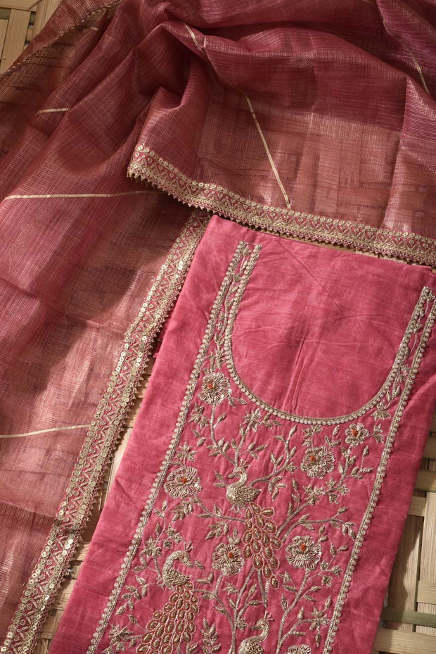 Pink Chanderi Cotton Dress Material