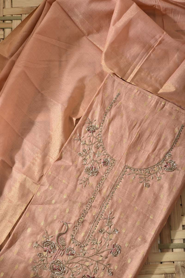 Peach Tissue Silk Dress Material