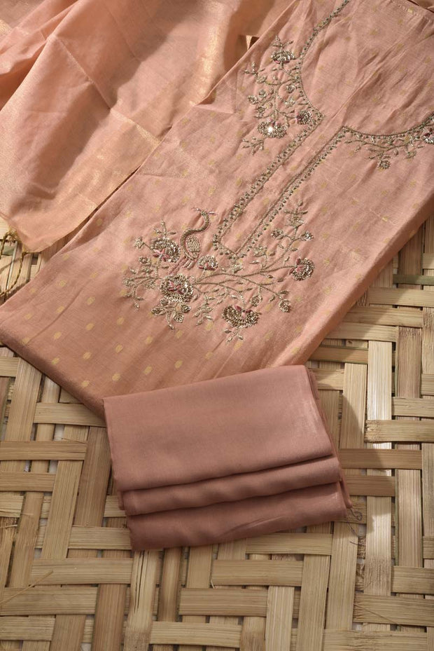 Peach Tissue Silk Dress Material