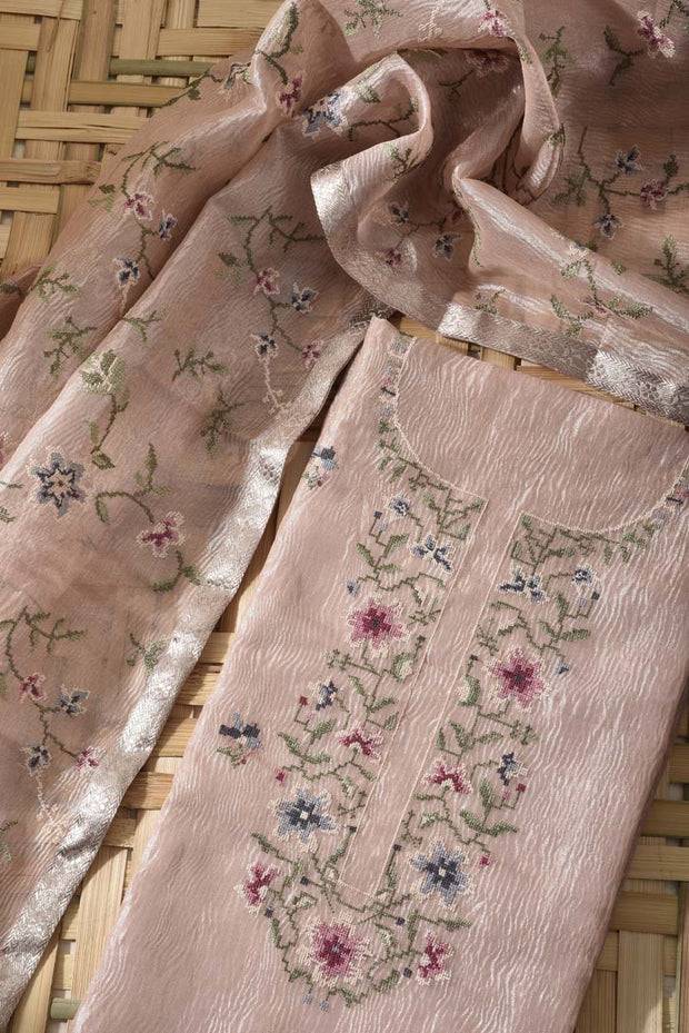 Peach Tissue Silk Dress Material