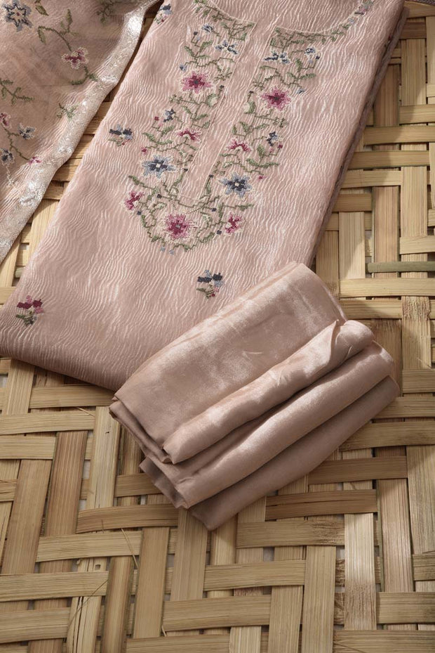 Peach Tissue Silk Dress Material