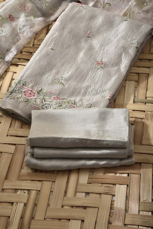Grey Tissue Silk Dress Material