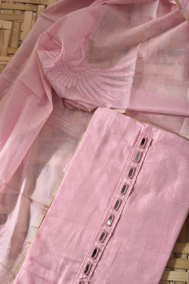 Baby Pink Silk Cotton Dress Material