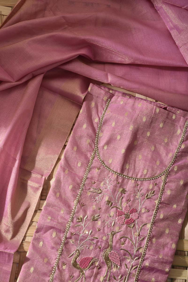 Pink Tissue Silk Dress Material