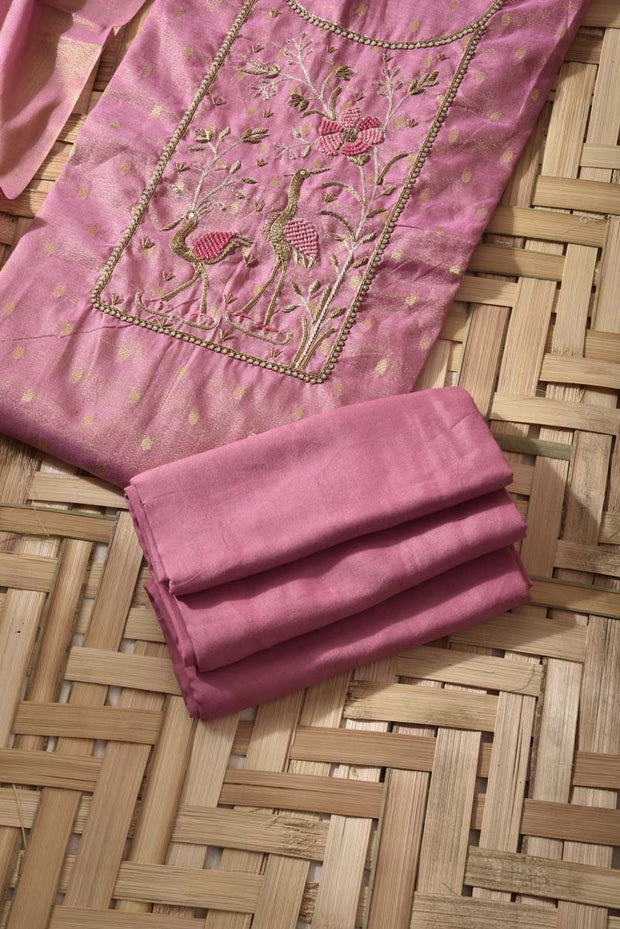 Pink Tissue Silk Dress Material
