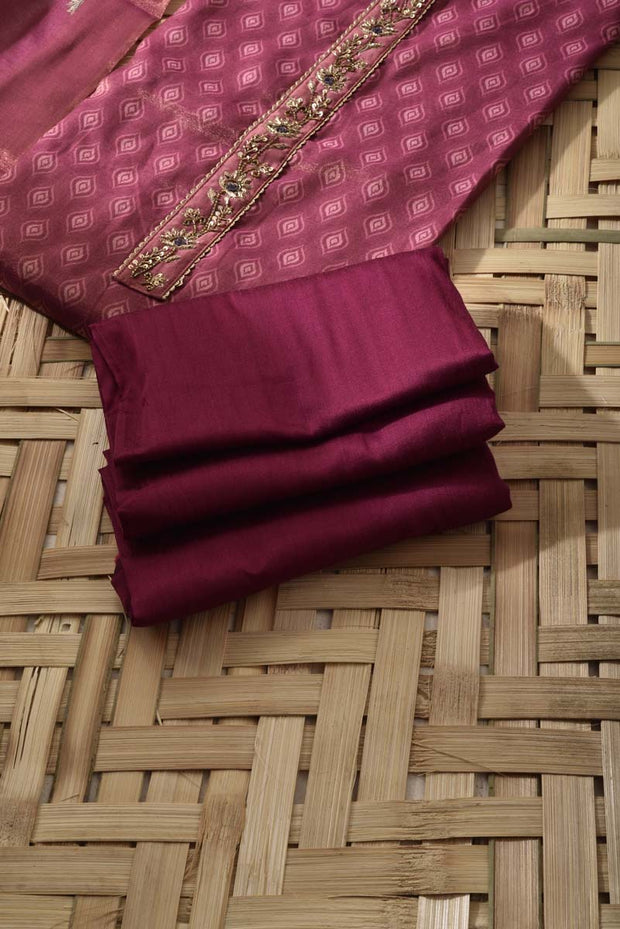 Wine Chanderi Cotton Dress Material